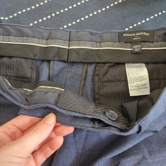 Banana Republic Slim Fit Navy Plaid Trouser Pants Size 35x32 - Picture 4 of 11
